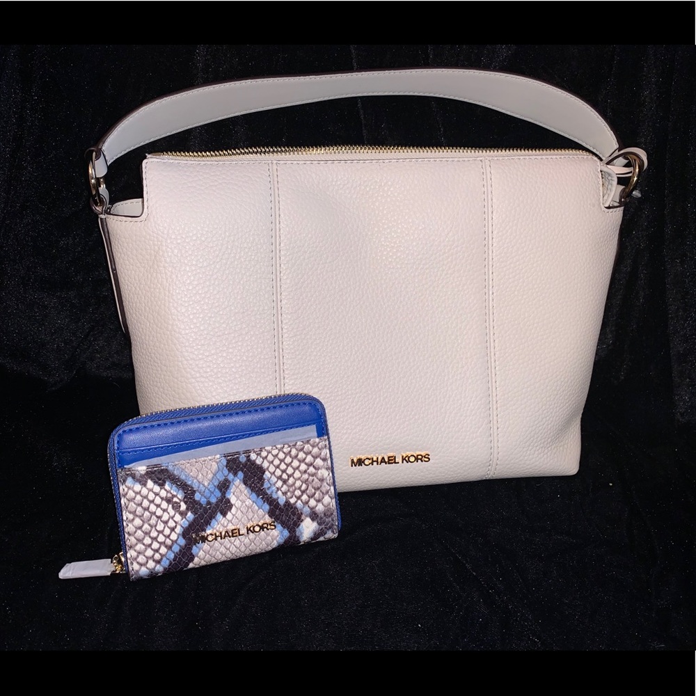 Pebble leather shoulder bag & python wallet set